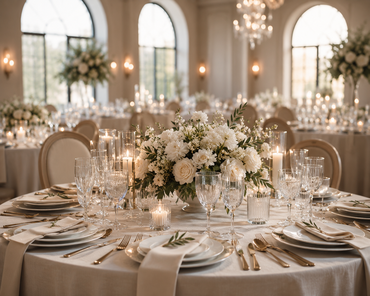 Elegant wedding reception table setting at a restaurant venue